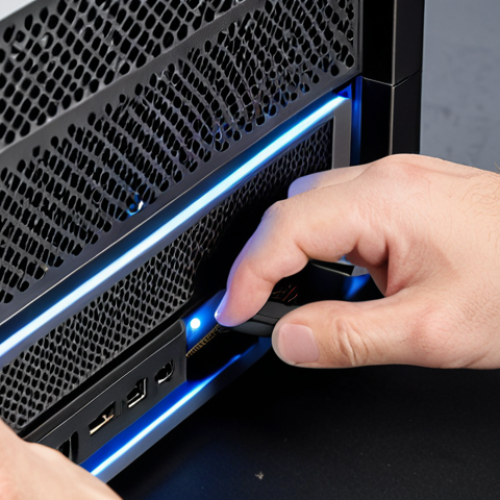 Home 4 **
A close-up shot of someone carefully checking and reseating a Thunderbolt 3/4 cable connected to both a laptop and an eGPU enclosure. Focus on the connection points and the importance of a secure fit. The lighting should highlight any potential dust or damage.
**