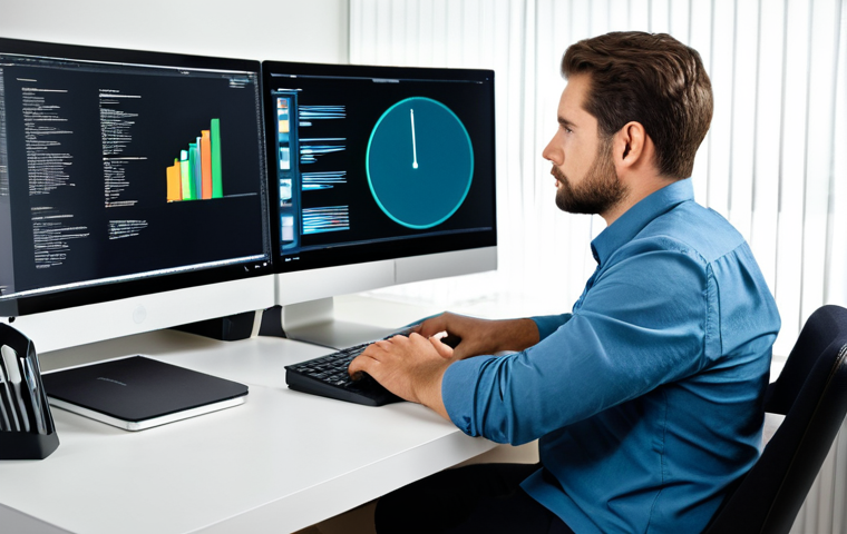 A focused individual, fully clothed in professional, modest attire, sits at a clean and organized home office desk. The person is looking intently at a desktop computer monitor displaying a black screen, conveying a sense of thoughtful problem-solving and slight frustration. The setting includes subtle modern tech equipment. Professional photography, studio lighting, high-resolution, sharp focus, perfect anatomy, correct proportions, natural pose, well-formed hands, proper finger count, safe for work, appropriate content, fully clothed, professional.