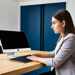 A professional woman in a modest business casual top and trousers, sitting at a modern desk in a well-lit home office. Her laptop screen displays a disconnected internet icon, and she is looking at the screen with a mild expression of professional concern. A modern router is visible on the desk. The scene emphasizes the common challenge of internet connectivity in remote work. Professional photography, high quality, studio lighting, fully clothed, modest clothing, appropriate attire, safe for work, correct proportions, natural pose, perfect anatomy, well-formed hands, proper finger count, natural body proportions, family-friendly.