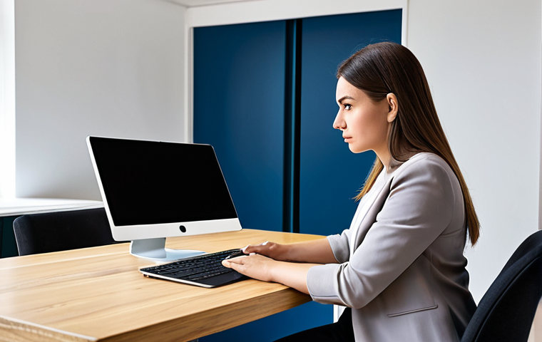 A professional woman in a modest business casual top and trousers, sitting at a modern desk in a well-lit home office. Her laptop screen displays a disconnected internet icon, and she is looking at the screen with a mild expression of professional concern. A modern router is visible on the desk. The scene emphasizes the common challenge of internet connectivity in remote work. Professional photography, high quality, studio lighting, fully clothed, modest clothing, appropriate attire, safe for work, correct proportions, natural pose, perfect anatomy, well-formed hands, proper finger count, natural body proportions, family-friendly.